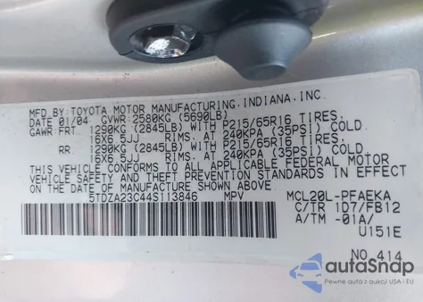 2004 Toyota Sienna Le from USA, damaged, VIN 5TDZA23C44S113846